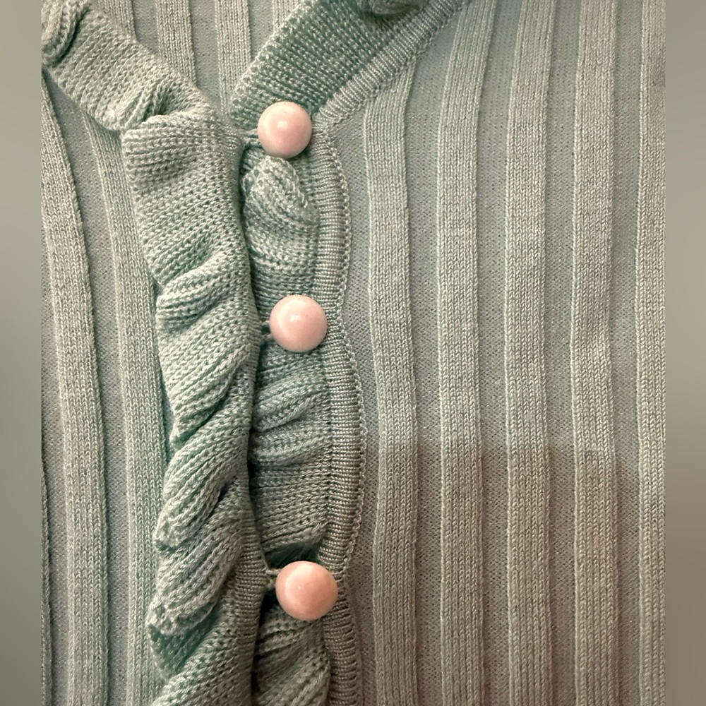Mint Green Ribbed Button-Up Top - Picture 3 of 4